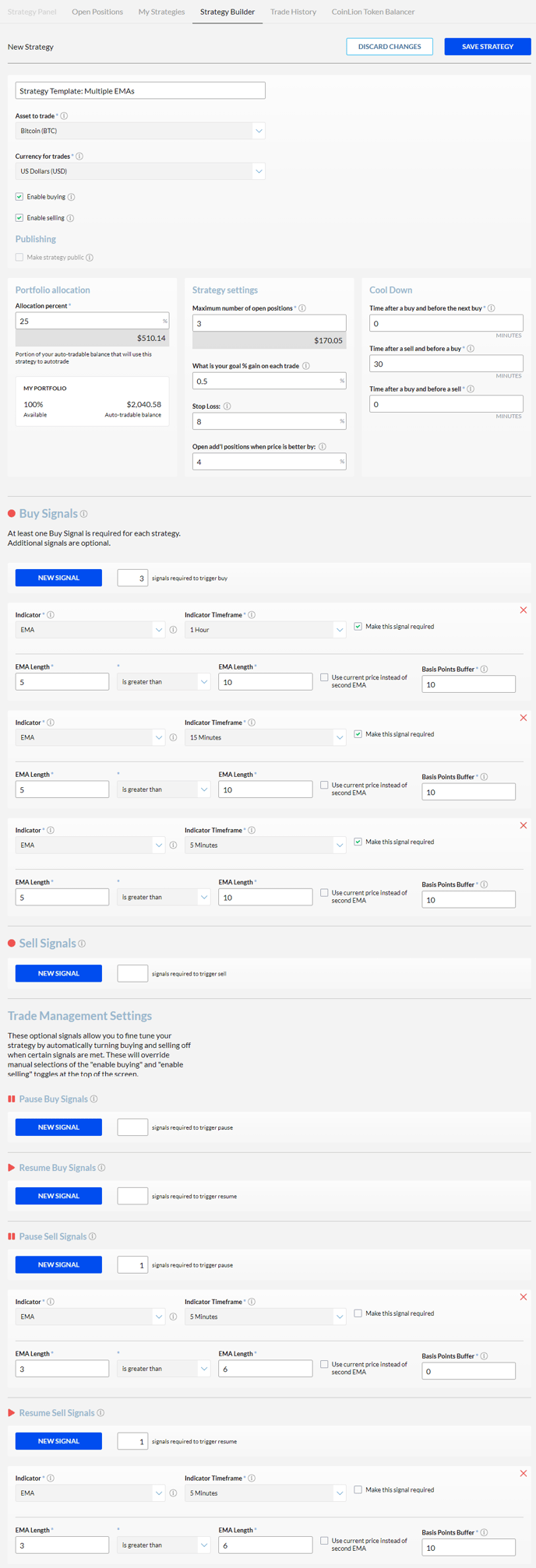 Multiple EMA CoinLion Strategy Template