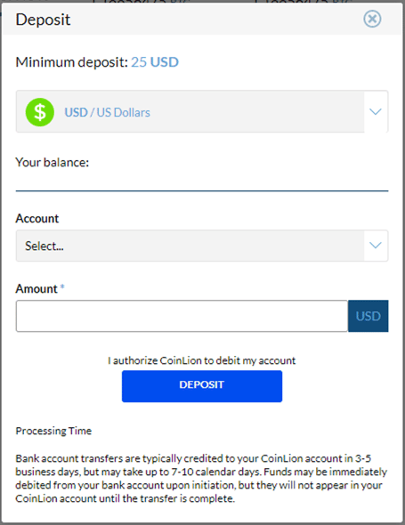 coinlion deposit modal